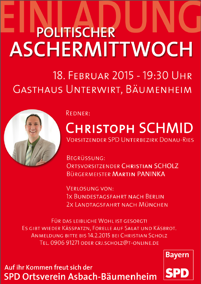 Politischer Aschermittwoch mit Christoph Schmid